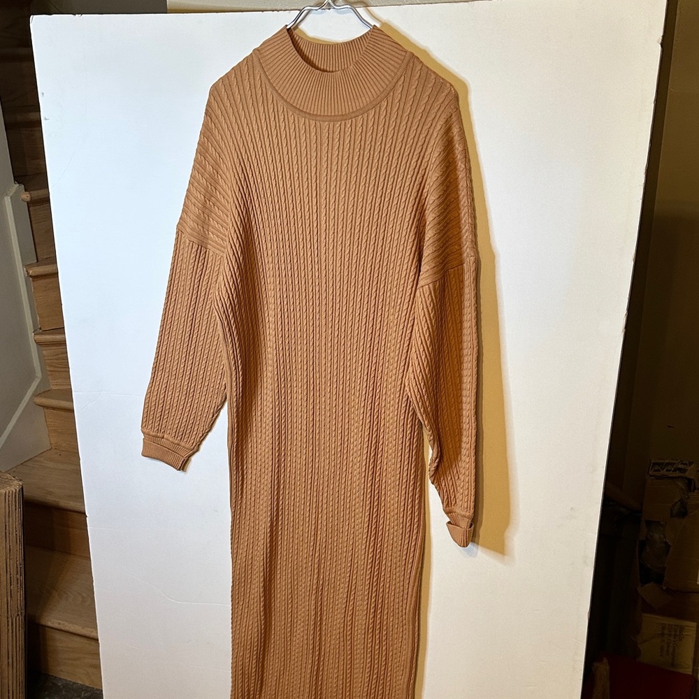 Misook Camel Ribbed cable Knit Dress